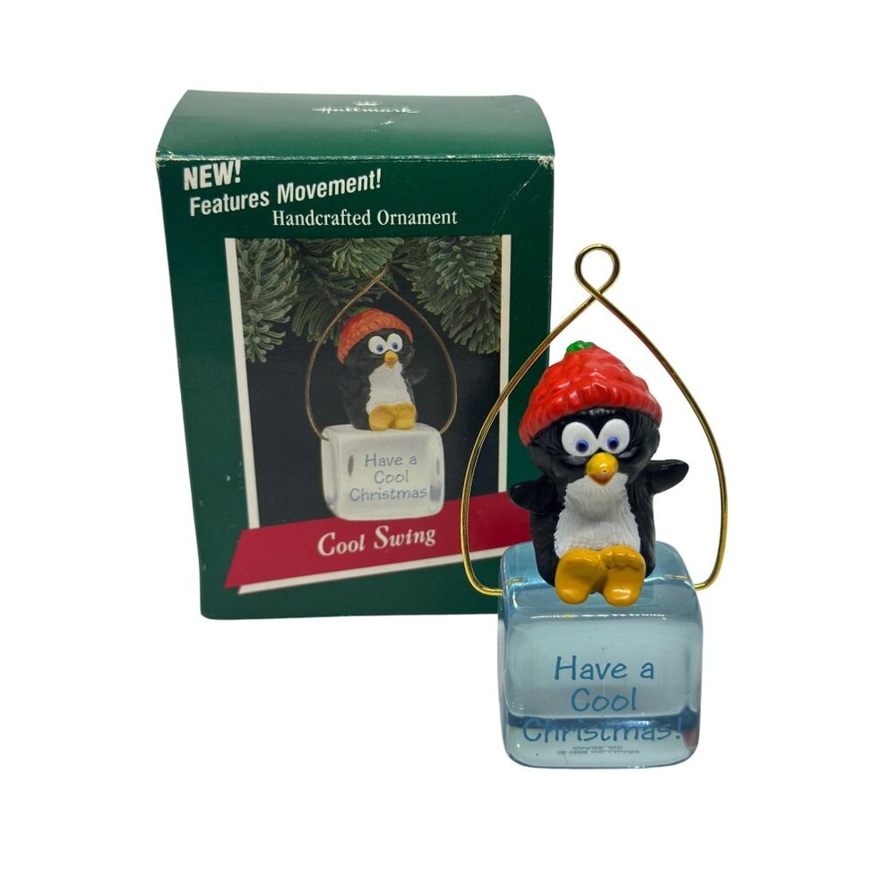 Vintage 80s Hallmark Keepsake 3.5 Cool Swing Penguin KOC Club Ornament NWB Decor